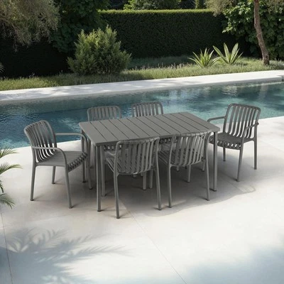 Gartenmöbel Set Gartentisch mit Stühlen wetterfest modern grau - Bild 1 von 4