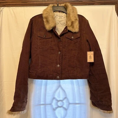 Arizona Corduroy Fur Jacket Womens Size XL Lined Brown 90s Y2K Deadstock NWT - Image 1 of 4