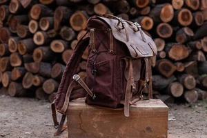 Camping BackPack 40L Bushcraft Backpack ,pure Leather Handmade Best Camper Gift - Picture 1 of 9