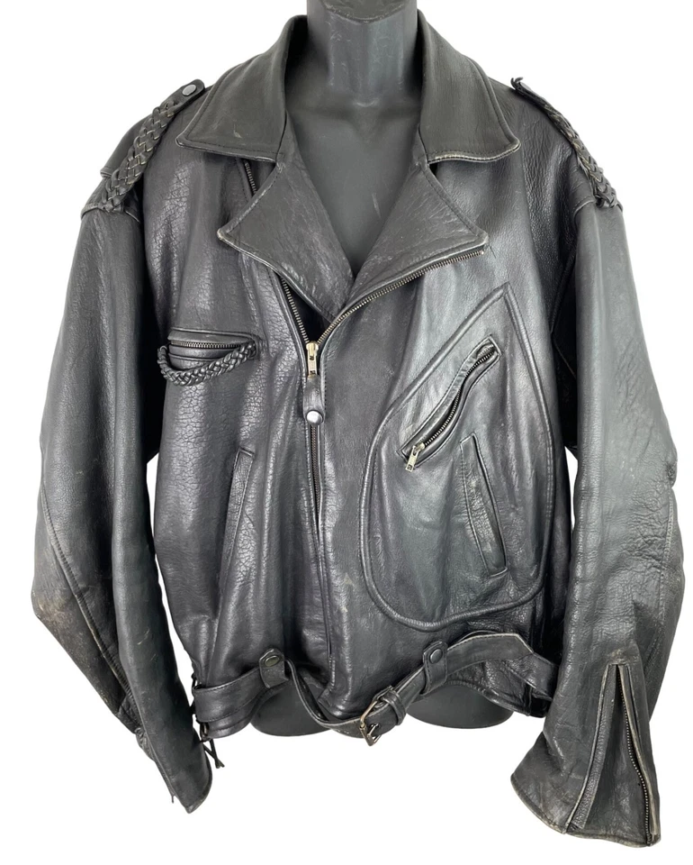 Vulcan Motorcycles Ripples Black Belted Lined Motorcycle Jacket Mens Size Large - Image 1 of 4