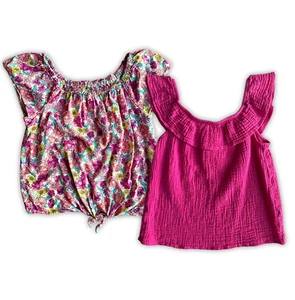 LOT of 2 Girls LARGE Summer Tops - SO Blouse Pink & Floral Front Knot Blouse - Picture 1 of 8