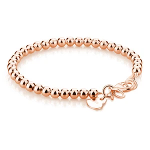 Genuine 925 Silver Plated Rose Gold Color Bead Ball Chain Bracelet for Women - Picture 1 of 6
