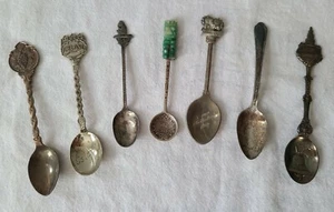 Seven Vintage Silver Plated and Other Collector's Travel Spoons - Picture 1 of 10
