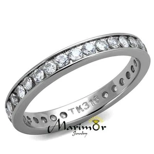 Women's Round Cut AAA Zirconia Eternity Anniversary Wedding Ring Band Size 5-12 - Picture 1 of 6