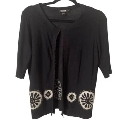 Cárdigan DKNY Negro Seda Manga Corta Tejido con Apliques Foto 1 de 4