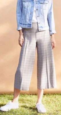 Pantalones Cortos Ann Taylor LOFT Cuadros Pierna Ancha Talla 8 ALTOS Crema Irlandesa Foto 1 de 4