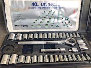 MasterGrip 1/4 & 3/8” Drive 40 pc Combination Ratchet Socket Set Metric & SAE Ex - Picture 1 of 5