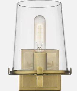 NEW Restoration Hardware Pauillic STYLE Brass & Glass Wall Bath Sconce 9"H - Picture 1 of 3