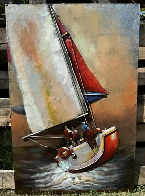 Wandbild Bild Metall Maritim Segelboot Regatta Collage Upcycling Vintage 60x90 - Bild 1 von 4