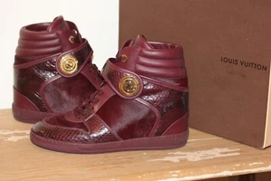 LOUIS VUITTON Snake/Pony Hair Burgundy Cliff High Top WEDGE Sneakers 40 ~LIMITED - Picture 1 of 16