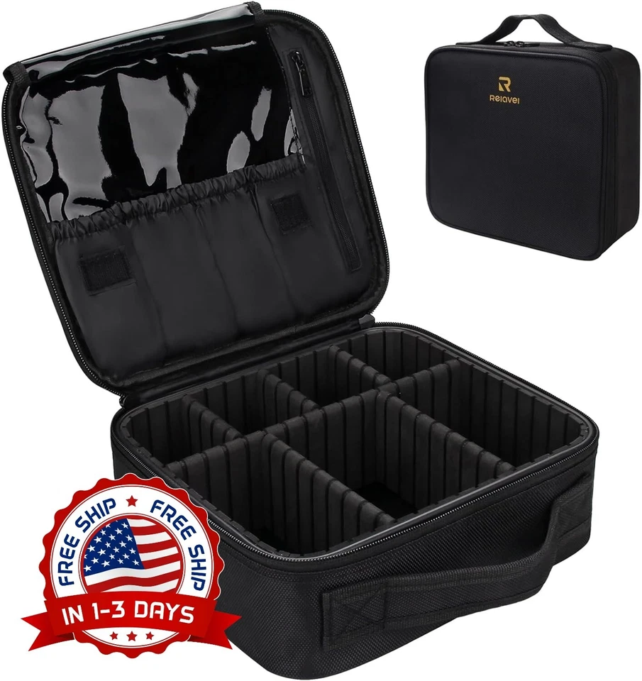 Maletín Para Maquillaje Caja Cosméticos Bolsa De Viaje Organizador Negro NUEVO EE. UU. Foto 1 de 4