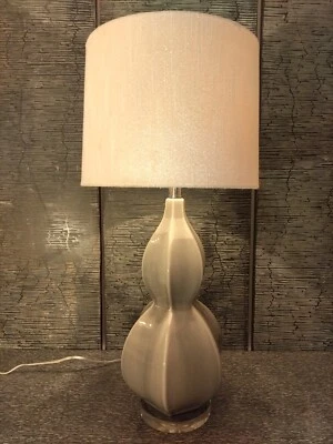 Porcelain Ceramic Unique Octagonal Table Lamp 29" Gray Vase Design Crackle Glaze - Image 1 of 4