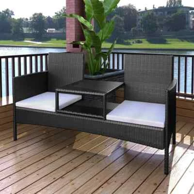 Gartensofa mit Teetisch Poly Rattan 2-Sitzer Gartenbank Gartenmöbel Sitzbank - Bild 1 von 4