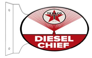 TEXACO DIESEL CHIEF 18" HEAVY DUTY USA METAL DOUBLE SIDED GAS ADVERTISING SIGN - Picture 1 of 1