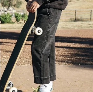 NWT Abercrombie Kids Black Dropped Crotch Skate Jeans 9/10 - Picture 1 of 18