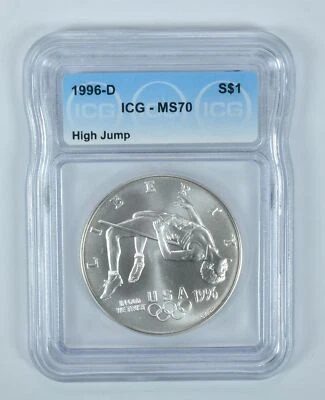 1996-D Olympic High Jump Commemorative Silver Dollar MS70 ICG - Image 1 of 4