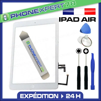 ECRAN VITRE TACTILE iPAD 5 / AIR BLANC COMPLETE PRÉ ASSEMBLÉE + OUTILS iLAME PRO