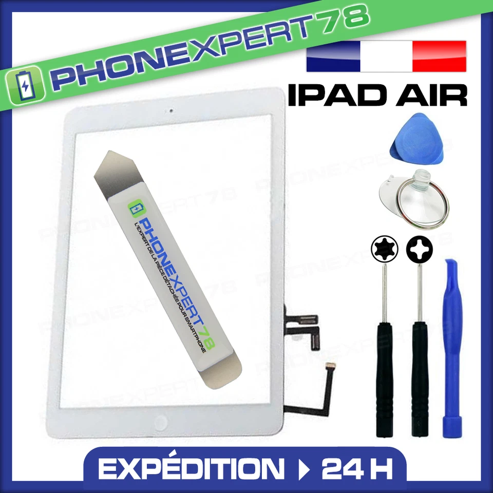 ECRAN VITRE TACTILE iPAD 5 / AIR BLANC COMPLETE PRÉ ASSEMBLÉE + OUTILS iLAME PRO