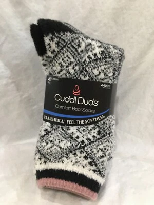 4 NUEVOS PARES Cuddl Duds Damas Confort Bota Calcetines Acogedores Relleno de Peluche Mujeres Talla 4-10 Foto 1 de 4