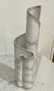 Vintage Bay Pottery Hand Made Clay 4 chamber Ribbon Vase Gray White 10.5” - Picture 1 of 12