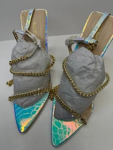 Fashion Nova  KALLY 4" Heeled Sandals open toe chain ~ Size 9 ~ NEW - Picture 1 of 4