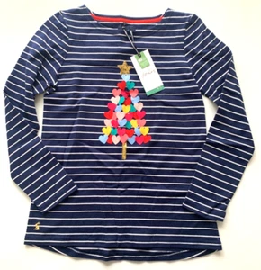 JOULES Pullover 4 Small HARBOUR LUXE TREE Top HEARTS Gold SEQUINS Cotton NWT - Picture 1 of 6