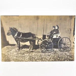 Postal publicada 1908 niños blancos y negros con carruaje caballo pony 3,5"x5,5" - Imagen 1 de 2