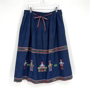 Vtg Embroidered Skirt Indigenous Womens XL Blue Guatemala People Embroidered - Picture 1 of 10