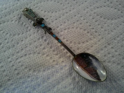 Cuchara de recuerdo ASSUAN esmalte/turquesa jefe indio con mango de apertura ¡¡RARA!!! Foto 1 de 4