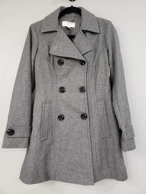 NEW - Anne Klein Gray Wool Blend Double Breasted Peacoat Jacket Size XS - Image 1 of 4
