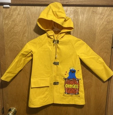 Chaqueta Abrigo de Lluvia De Colección Sesame Street Muppets COOKIE MONSTER Talla 4 Niños Años 80 70 Foto 1 de 4