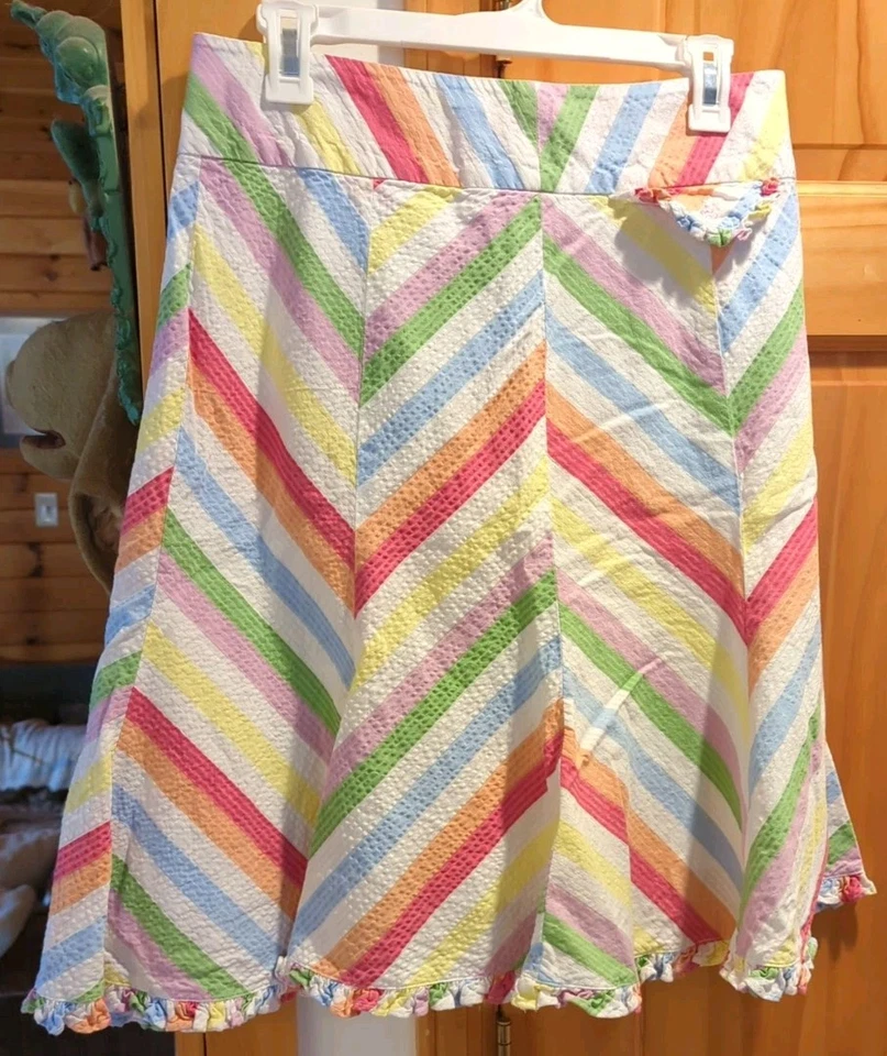 Falda Odille Anthropologie Línea A 8 Rayas Volantes Rayas Divertida Multicolor Boho Foto 1 de 4