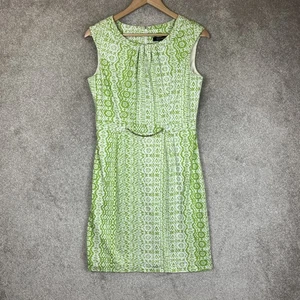 Ellen Tracy Dress Womens 6 Green White Ikat Print Sleeveless Chain Detail- 3593 - Picture 1 of 14