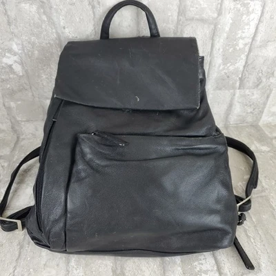 Mini Mochila Bolso Cartera de Cuero Wilsons Vintage Cuero Negro con Solapa 10x81/2x3 Foto 1 de 4