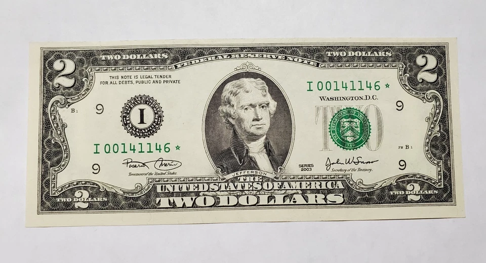 2003 $2 Star Note Federal Reserve Note LOW SERIAL NUMBER, Choice Unc. - Image 1 of 2