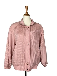 Vintage Misty Valley Pink Silk Bomber Jacket Floral Shoulder Pads 80s/90s - Picture 1 of 11