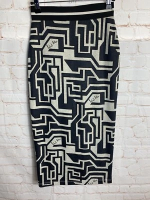 Women’s H&M RICHARD ALLEN Pattern Geometric Midi Skirt Black/beige Size XS - Image 1 of 4