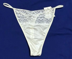 Tanga bikini vintage de nailon líquido brillo talla 1xL brillo suave marfil Donna Loren - Imagen 1 de 6