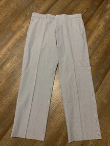 J.Crew Thompson Striped Seersucker Dress Pants Blue/White Mens 34x30 100% Cotton - Picture 1 of 10