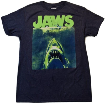 Jaws Mens Jaws Shark Terror Movie Poster Navy Heather Shirt New S - Image 1 of 4
