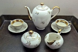 Vintage Bavarian Porcelain Coffee Tea for Two Set, includes Sugar Bowl & Creamer - Picture 1 of 9