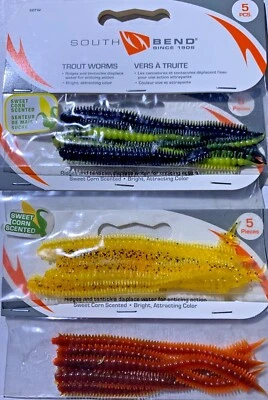 South Bend Trucha Gusanos Dulce Maíz Perfumado Ninfa 3.5" Critter Cebo Pesca ELIGE Foto 1 de 2