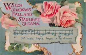 Romance de San Valentín, Sombras Starlight Happy Dreams, Rosas Rosas, Postal Vintage - Imagen 1 de 2