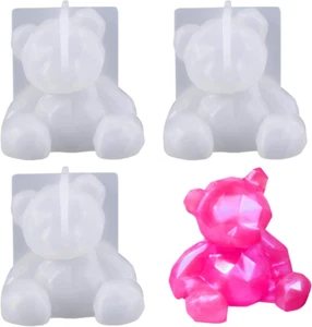 3 Pack 3D Bear Resin Mold Silicone Fondant Mold Bear Epoxy Soap Mould for Teddy - Picture 1 of 7