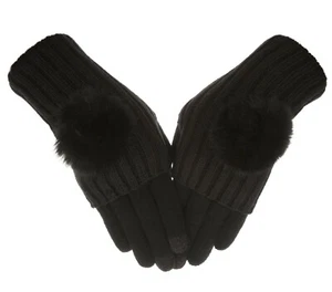 Knolee Mujer Pom Extraíble Cálido Grueso Tejido Pantalla Táctil Guantes Juego de 2 Piezas - Imagen 1 de 7