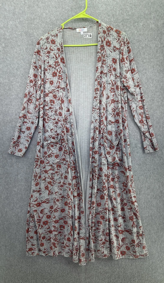 Cárdigan largo para mujer Lularoe manga larga gris floral acanalado talla mediana Foto 1 de 4