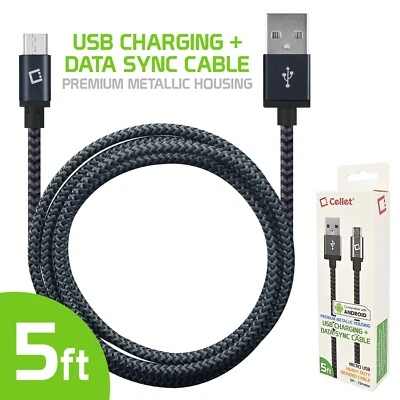 Cellet 5-Feet Braided Micro USB Charger and Data Cable - Image 1 of 4