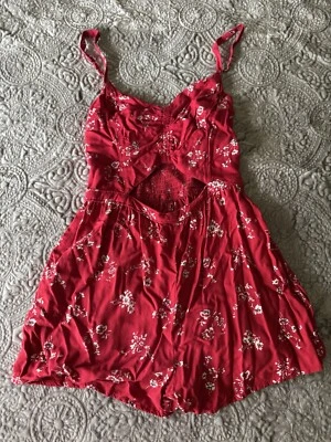 Hollister Red Floral Romper With Cutout Size Medium  - Image 1 of 4