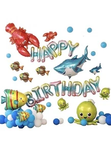 Blue&Green Happy Birthday Balloon Decoration Ocean Sea Crab Octopus Angel Fish - Picture 1 of 7