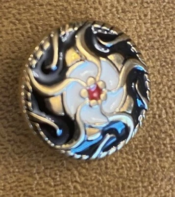 Gold Button with Black, White & Red Enamel like Finish w shank 3/4 inch - Image 1 of 3